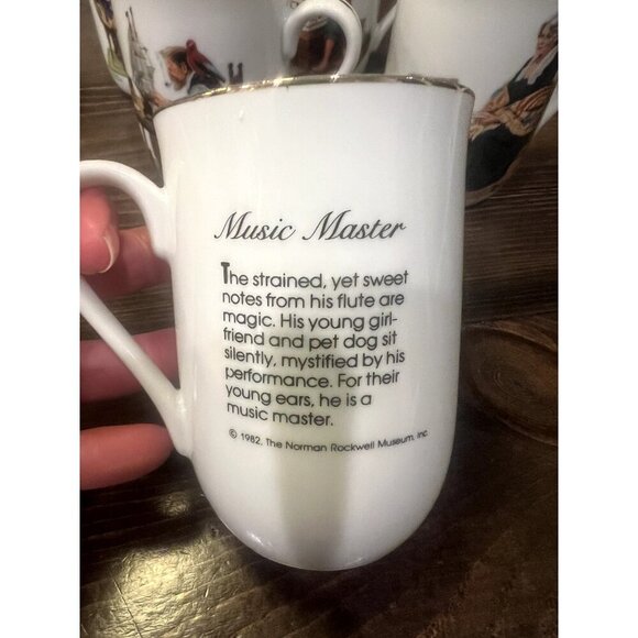 1982 Norman Rockwell Museum Coffee Mugs Cups White/Gold Trim Set of 6 Collection - Picture 8 of 16